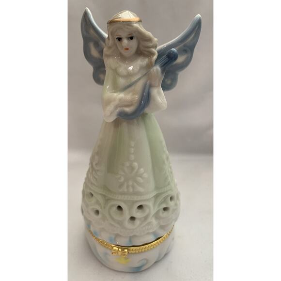 Ceramic Angel Playing Harp Trinket Box - Picture 1 of 5